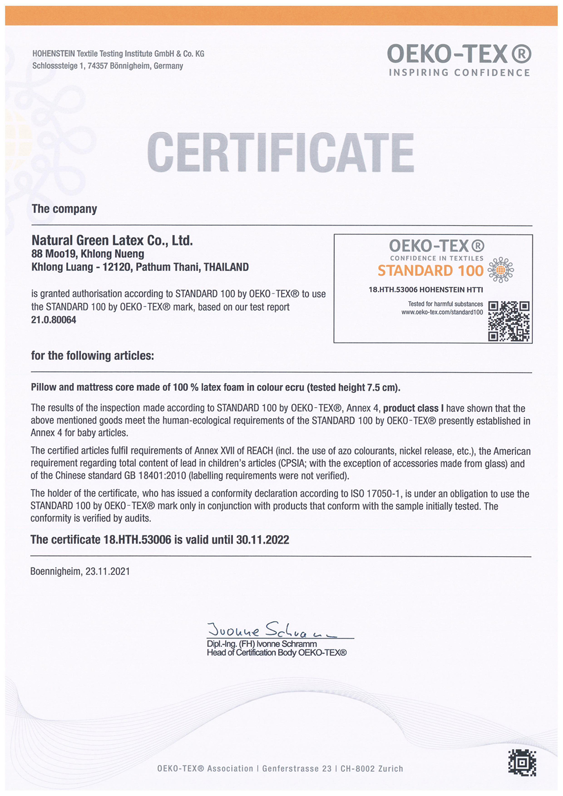 Dunlop Oeko Tex Certifications