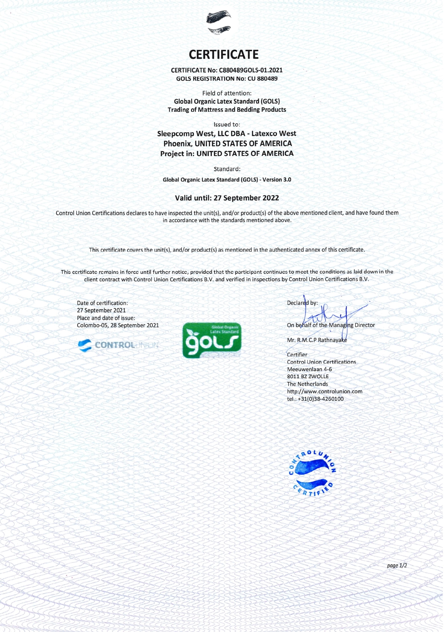 Global Organic Latex Certification